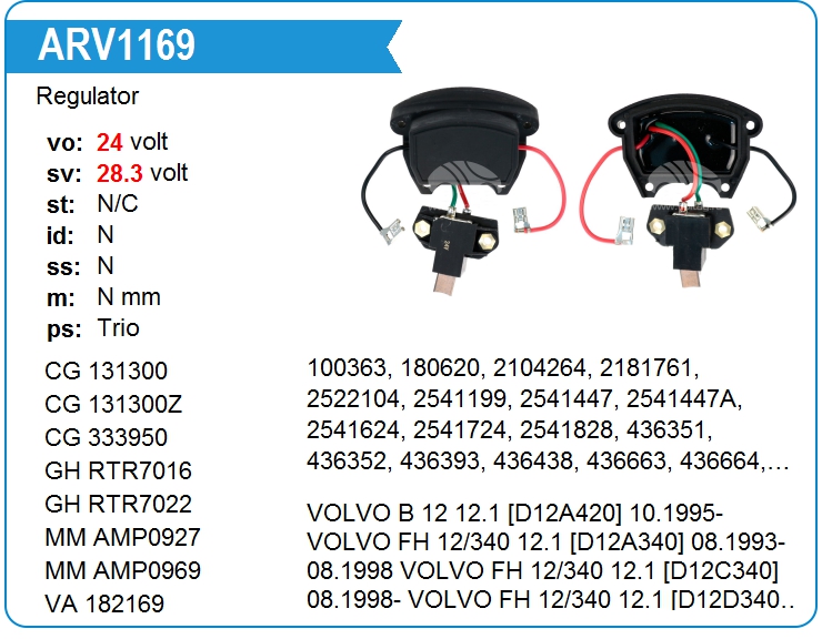Регулятор генератора VOLVO 1089451 (IP129B)
