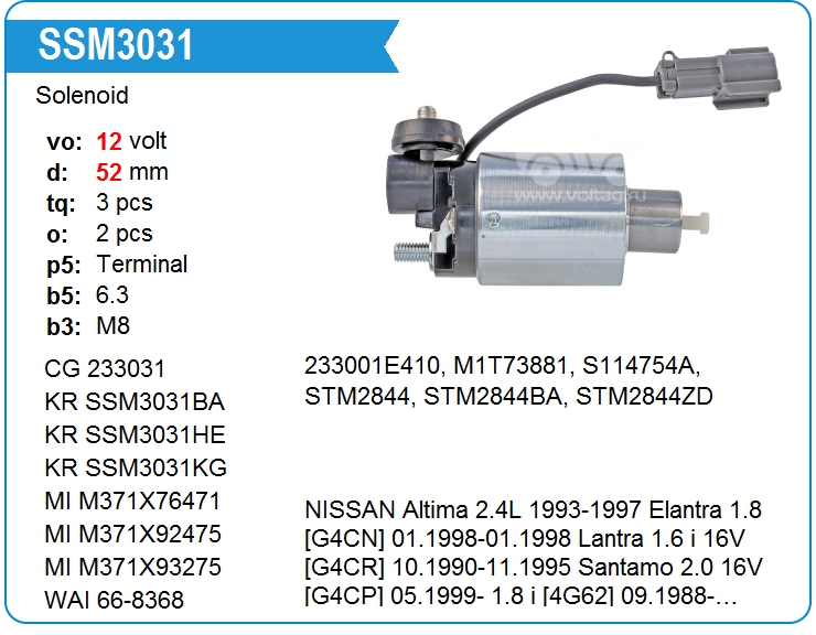 Втягивающее реле стартера Nissan 233431E410 (233031)