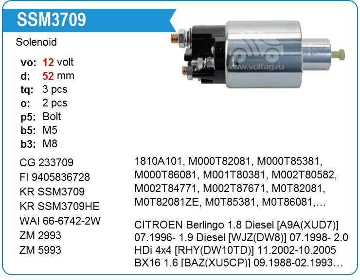 Втягивающее реле стартера Ghibaudi E9002 (233709)