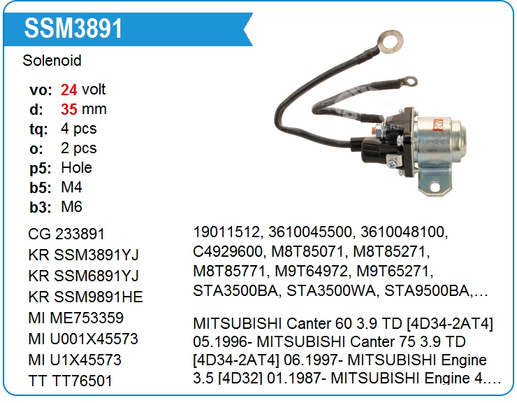 Втягивающее реле стартера Mitsubishi U001X15672 (U001X15672)