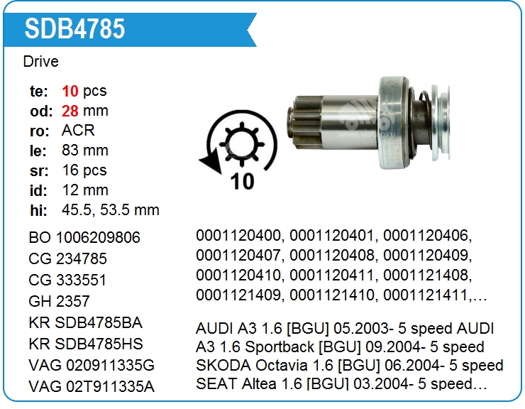 Бендикс стартера Bosch 1006208806 (234785)