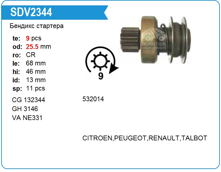 Бендикс стартера Valeo NE331 (132344)