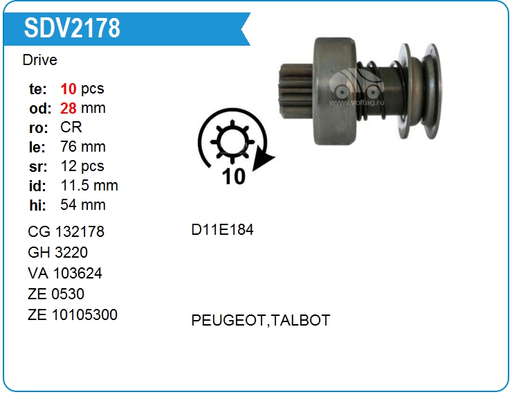 Бендикс стартера Valeo 103624 (132178)