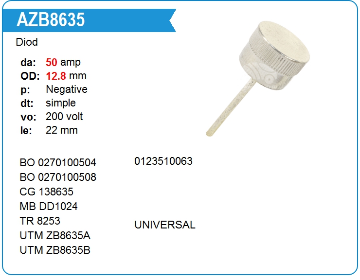 Диод генератора Bosch 0270100508 (138635)