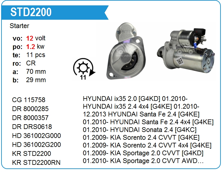 Стартер KRAUF STD2200ZL (361002G000)