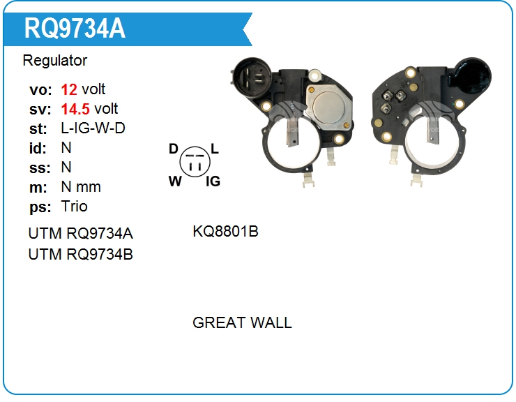 Регулятор генератора UTM RQ9734A (RQ9734A)