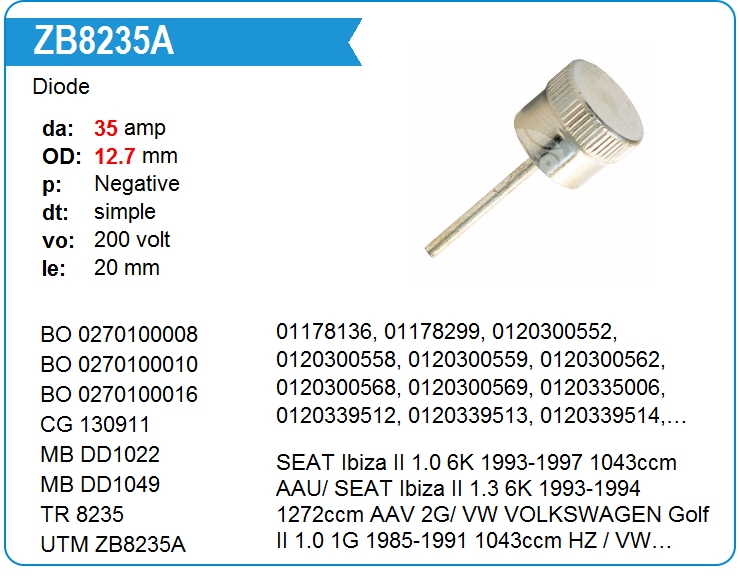 Диод генератора UTM ZB8235A (ZB8235A)