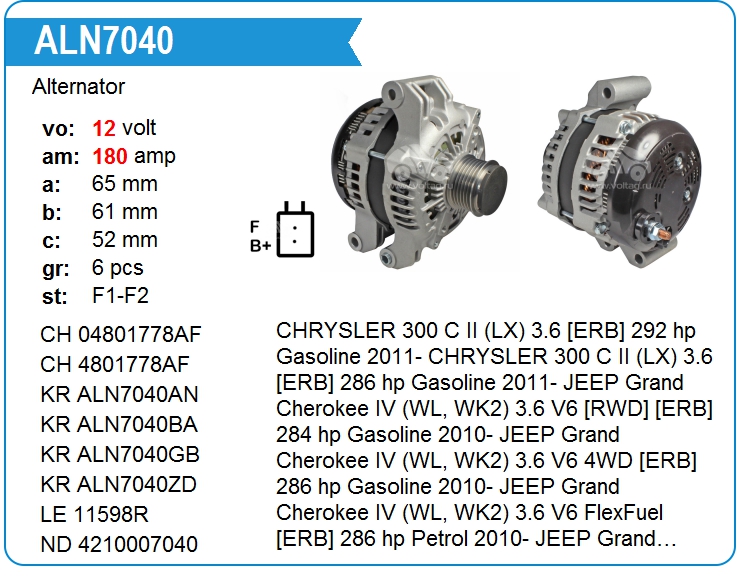 Генератор Chrysler K56029789AA (K56029789AA)