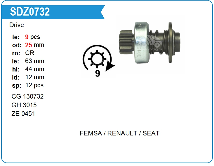 Бендикс стартера FEMSA 1706115 (130732)