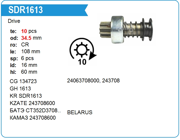 Бендикс стартера BATE CT352D37086003 (CT352D37086003)
