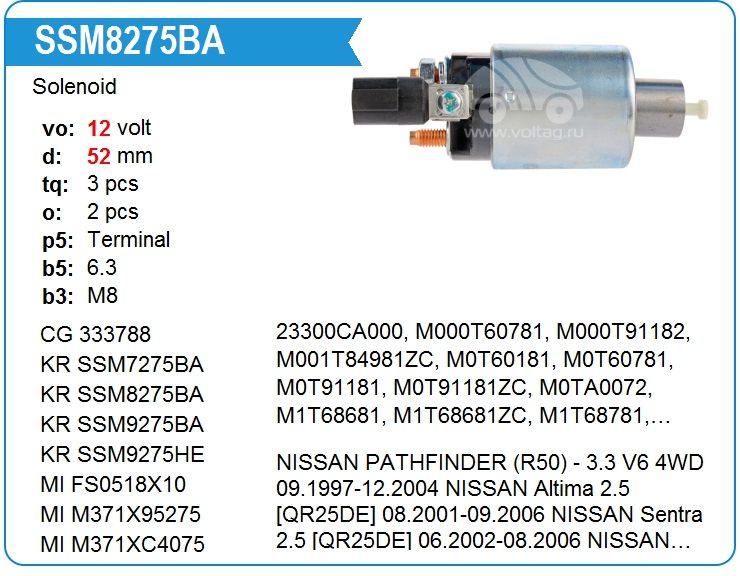 Втягивающее реле стартера KRAUF SSM8275BA (onM1T68781)