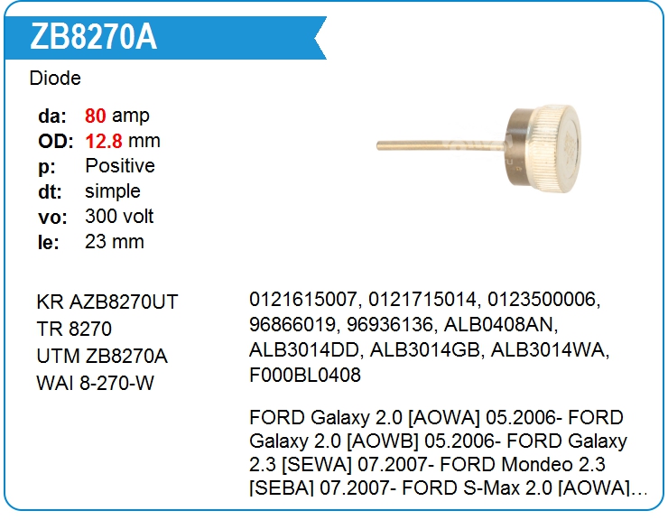 Диод генератора UTM ZB8270A (ZB8270A)