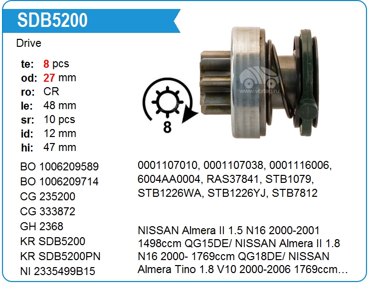 Бендикс стартера Nissan 2335499B15 (1006209934)
