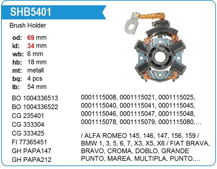 Щёткодержатель стартера Motorherz SHB5401WA (1004336678)