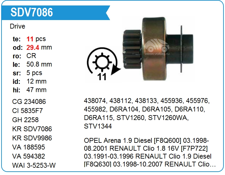Бендикс стартера Valeo 594382 (234086)