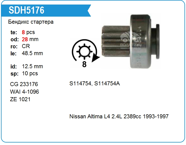 Бендикс стартера WPS 548150 (233176)