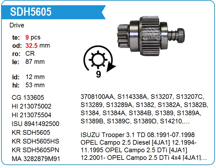 Бендикс стартера Motorherz SDH5605WA (SDH5605WA)