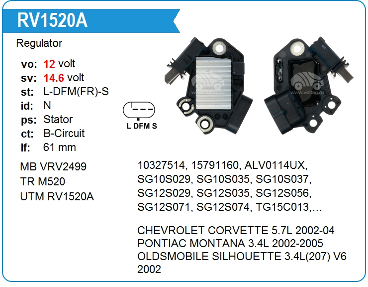 Регулятор генератора UTM RV1520A (RV1520A)
