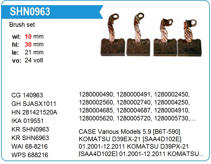 Щетки стартера Motorherz SHN0963WA (140963)