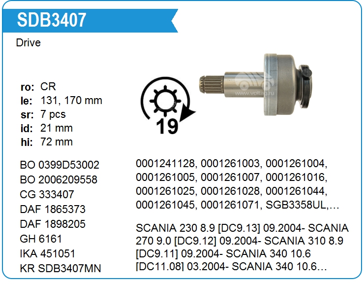 Бендикс стартера Motorherz SDB7407WA (SDB7407WA)