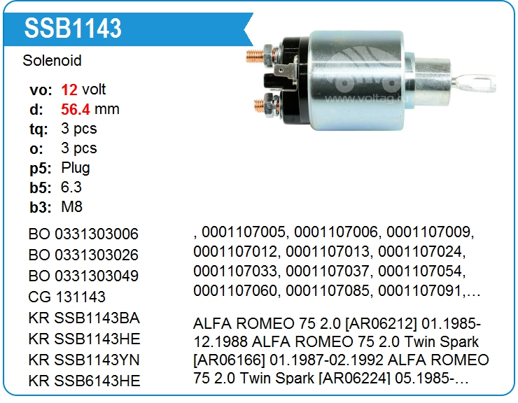 Втягивающее реле стартера SUN SQB9126(3) (131143)