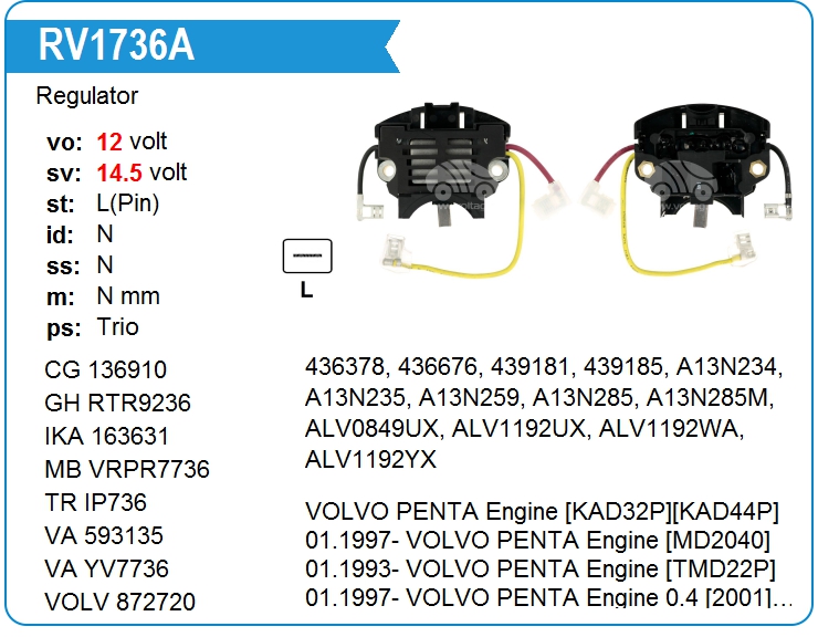 Регулятор генератора UTM RV1736A (RV1736A)