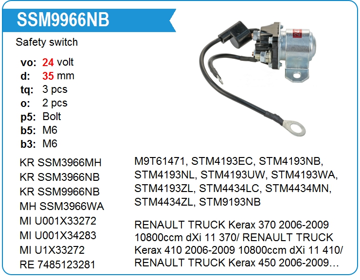 Втягивающее реле стартера маленькое KRAUF SSM9966NB (onM9T66171)