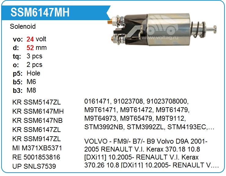 Втягивающее реле стартера KRAUF SSM6147MH (onM9T61471)