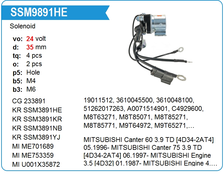 Втягивающее реле стартера KRAUF SSM9891HE (SSM9891HE)