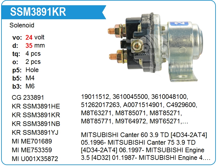 Втягивающее реле стартера KRAUF SSM3891KR (36810-72000)