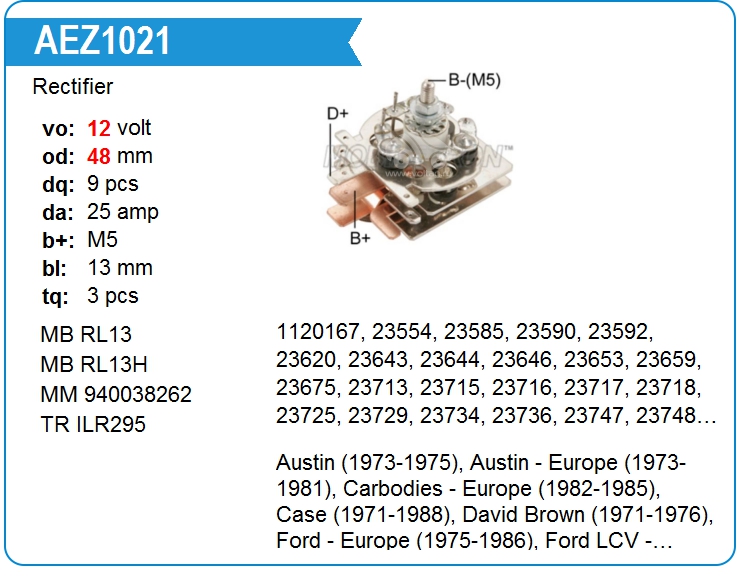 Диодный мост генератора Lucas 84124 (ILR295)