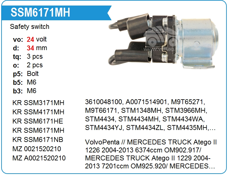 Втягивающее реле стартера маленькое KRAUF SSM6171MH (onM9T62671)