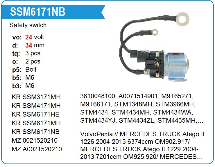 Втягивающее реле стартера маленькое KRAUF SSM6171NB (onM9T65371)