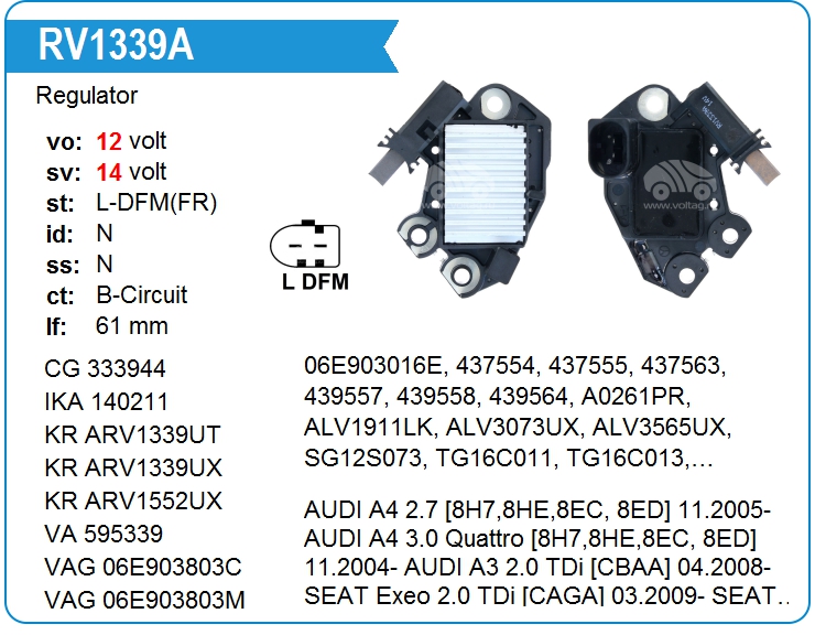 Регулятор генератора UTM RV1339A (RV1339A)