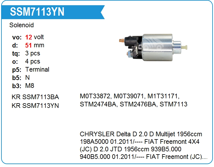 Втягивающее реле стартера KRAUF SSM7113YN (onM1T31171)