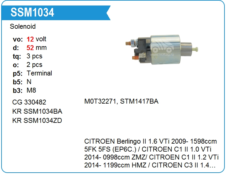 Втягивающее реле стартера Cargo 330482 (SSM1034)