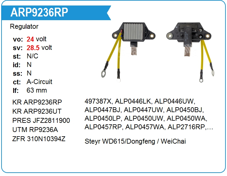 Регулятор генератора KRAUF ARP9236RP (onJFZ2716D)