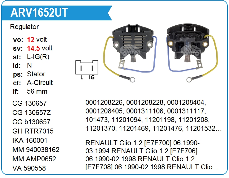 Регулятор генератора KRAUF ARV1652UT (ARV1652UT)