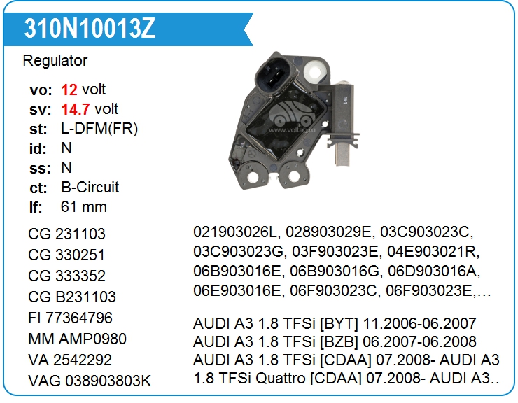Регулятор генератора ZAUFER 310N10013Z (310N10013Z)