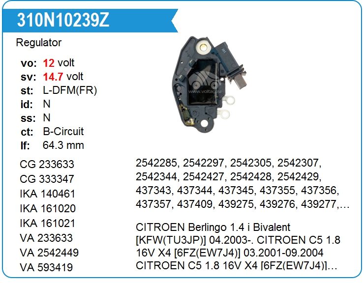 Регулятор генератора ZAUFER 310N10239Z (310N10239Z)