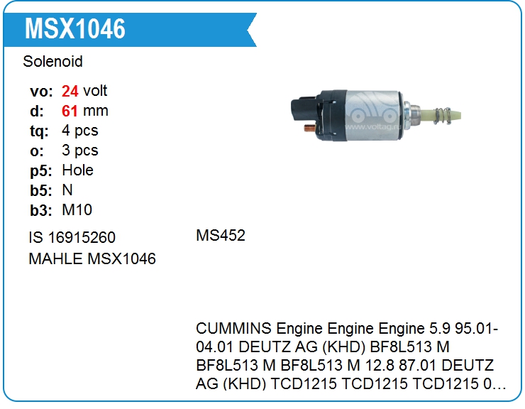 Втягивающее реле стартера MAHLE MSX1046KIT (MSX1046KIT)