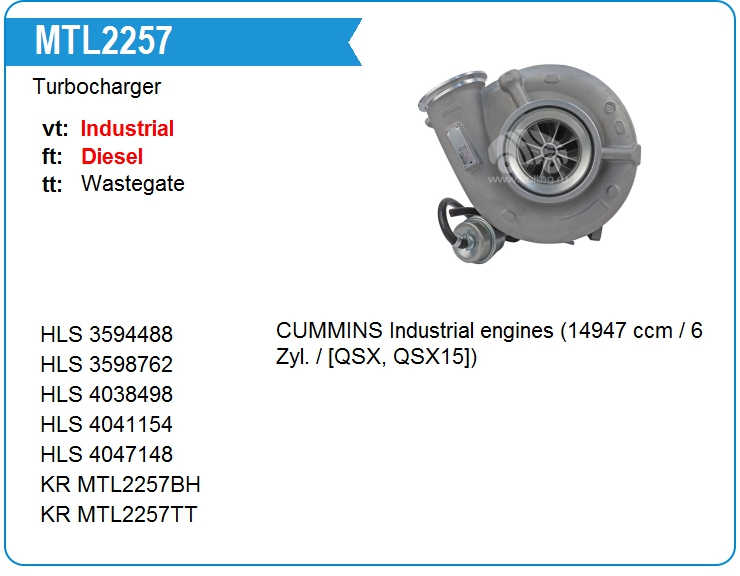 Турбокомпрессор Motorherz MTL2257WA (4089298)