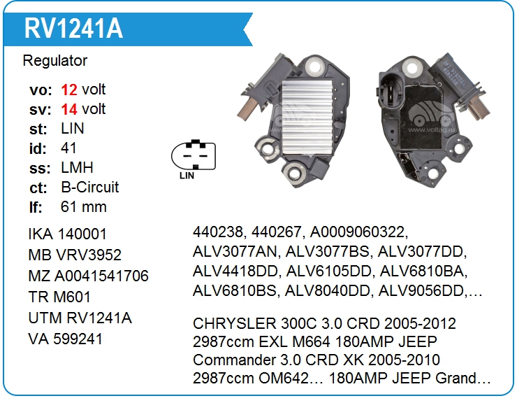 Регулятор генератора UTM RV1241A (RV1241A)