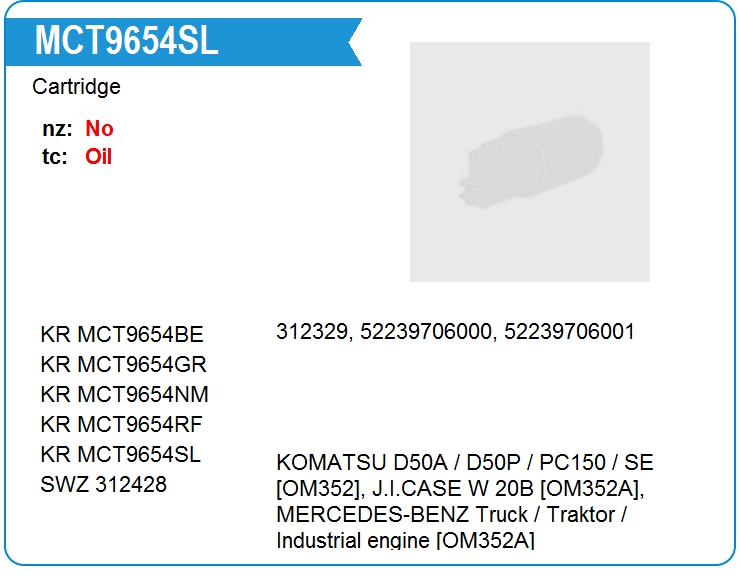 Картридж для турбокомпрессора KRAUF MCT9654SL (on312329)