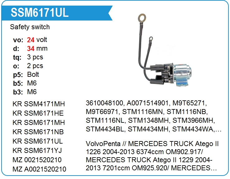 Втягивающее реле стартера маленькое KRAUF SSM6171UL (SSM6171UL)