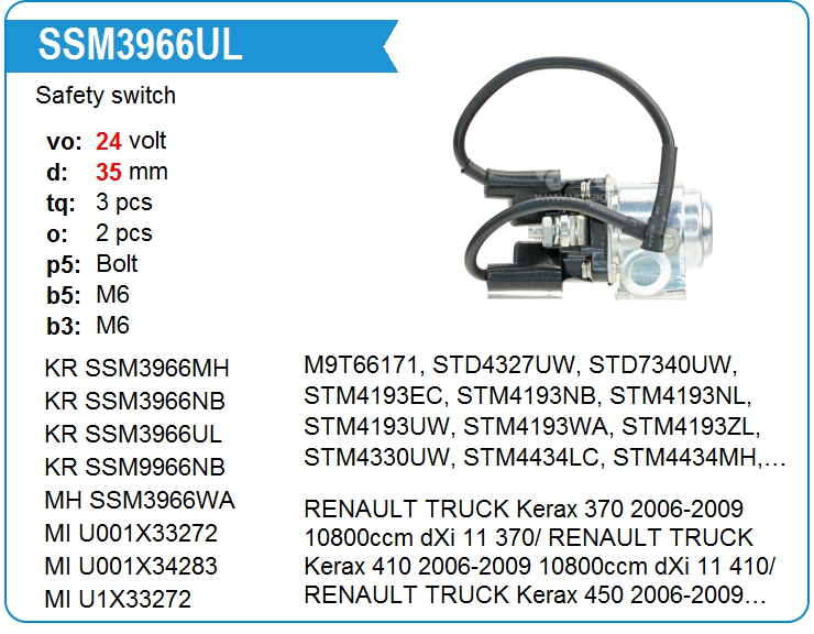 Втягивающее реле стартера маленькое KRAUF SSM3966UL (onM9T61471)
