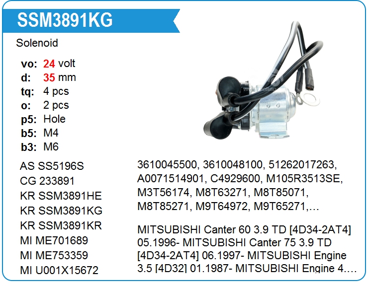 Втягивающее реле стартера KRAUF SSM3891KG (SSM3891KG)