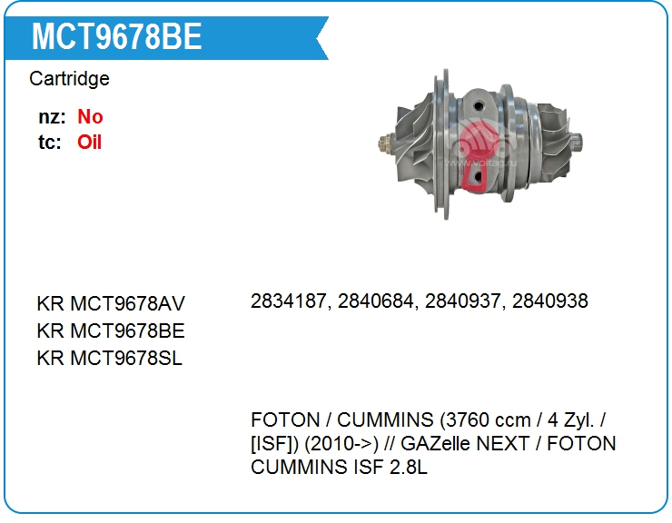 Картридж для турбокомпрессора KRAUF MCT9678BE (MCT9678BE)