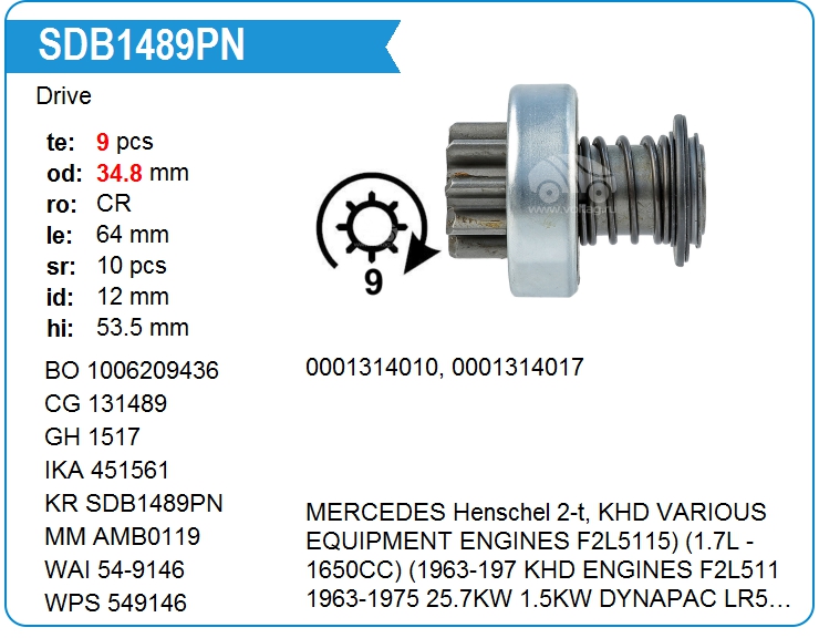 Бендикс стартера KRAUF SDB1489PN (131489)