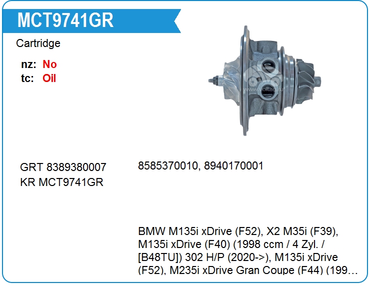 Картридж для турбокомпрессора KRAUF MCT9741GR (on11659845817)
